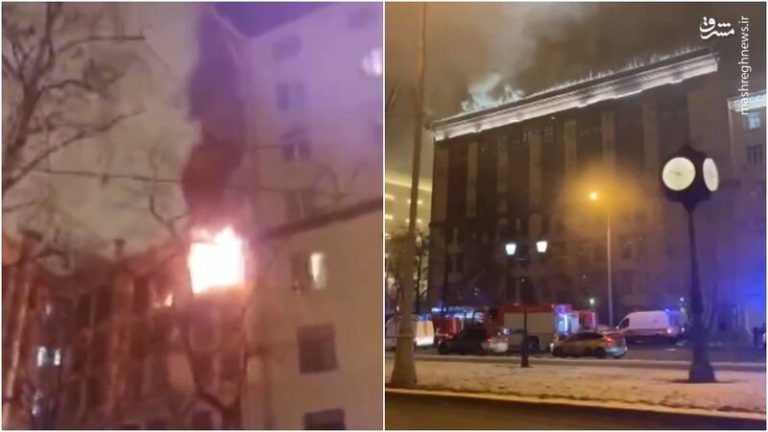 فیلم/ آتش گرفتن یک ساختمان دولتی در مسکو