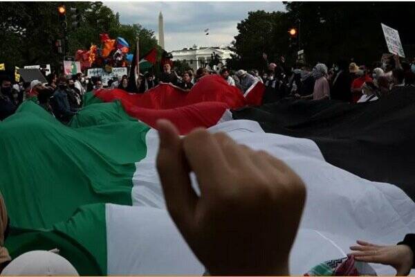 راهپیمایی حامیان فلسطین در مقابل کاخ سفید