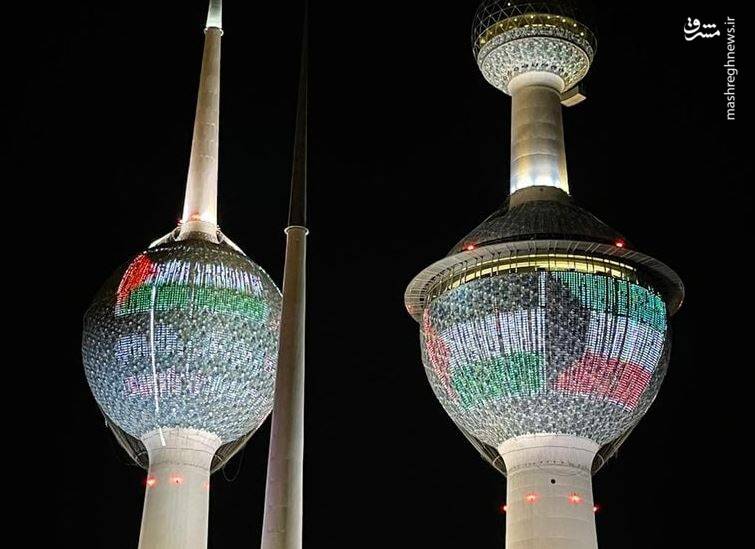 عکس/ نقش بستن پرچم فلسطین روی برجهای کویت
